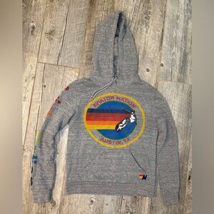 Aviator Nation Gray Hoodie with Rainbow Logo